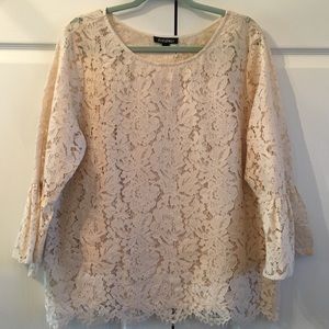 Roz & Ali Lace tunic top with bell sleeves cream